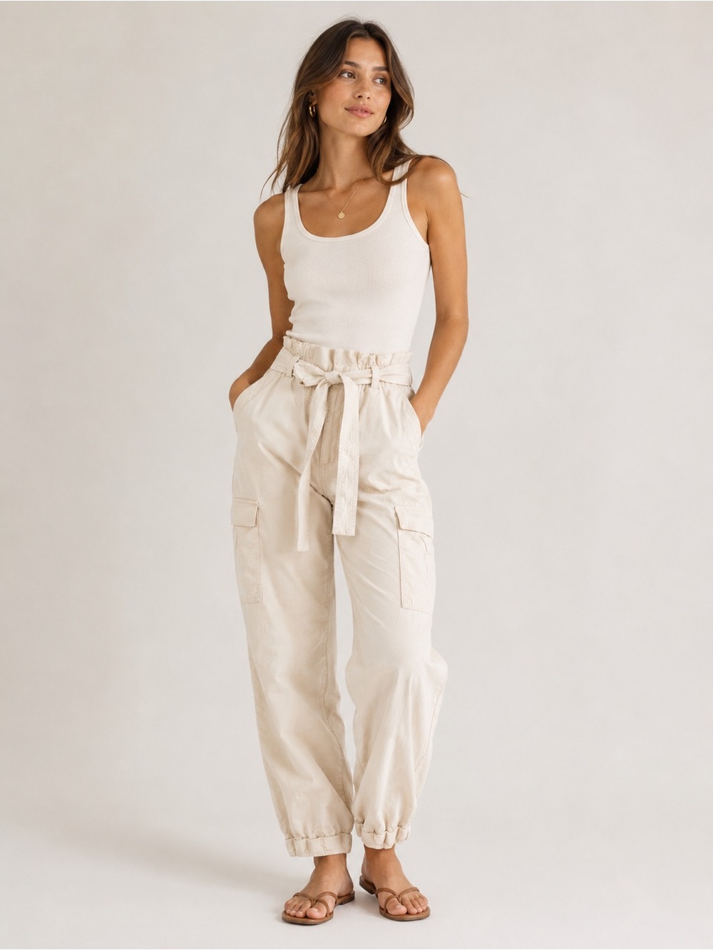 Banana Republic Cream High-Rise Paperbag Cargo Joggers
